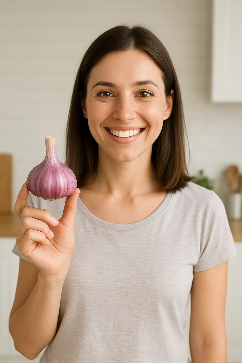 Persona sosteniendo ajos frescos