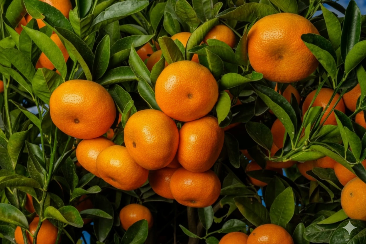 Bodegón de mandarinas frescas