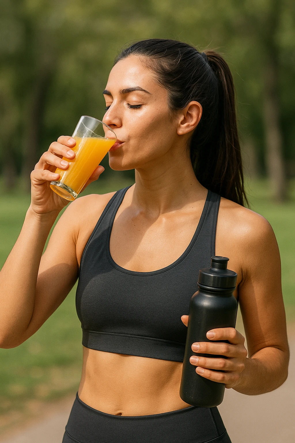 Vaso de jugo de mandarina con frutas frescas